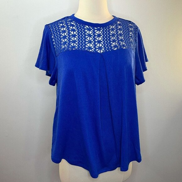Greige Women's Upper Netting Cap Sleeve Dazzling Blue Top - Size Medium - NWT$59 - Picture 1 of 4